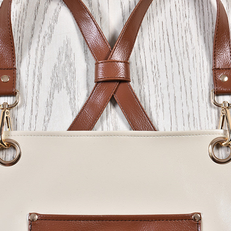 Cross-back Beige PU Apron Barista Bartender Pastry Chef Cafe Bistro BBQ Uniform Florist Barber Carpenter WorkWear