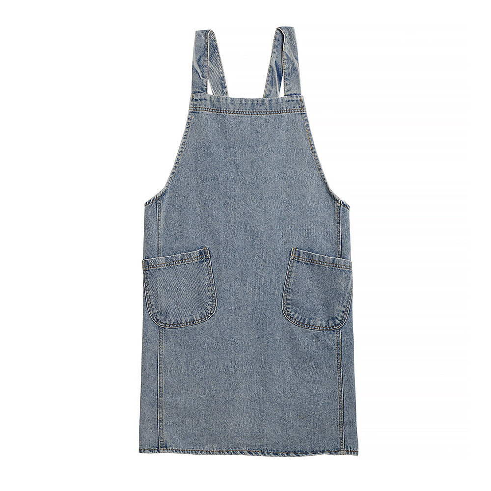 Cross-back Blue Denim Apron Barista Baker Bartender Waitress Pastry Chef Uniform Florist Gardener Painter Manicure Work wear
