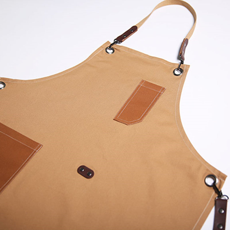 Cross-back Cotton Apron Brown Cooking Baking Crafting Workwear Khaki Cafe Barista Restaurant Bakery Pastry Chef Bartender Uniform