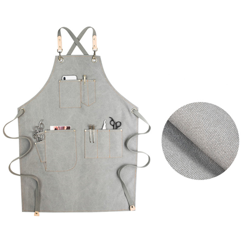 Cross-back Canvas Apron Cafe Barista Bartender Restaurant Pastry Chef Uniform Florist Barber Hairdresser Grill BBQ Workwear