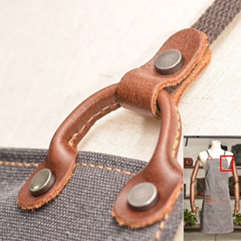 Cross-back Gray Canvas Apron Cafe Barista Bartender Restaurant BBQ Pastry Chef Uniform Florist Barber Gardener Workwear