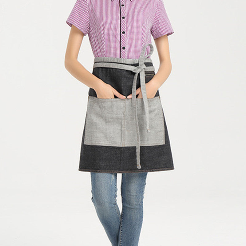 Black Denim Waist Apron Blue Barista Florist Bartender Pastry Chef Workwear Bakery Cafe Bistro Diner Hotel Uniform