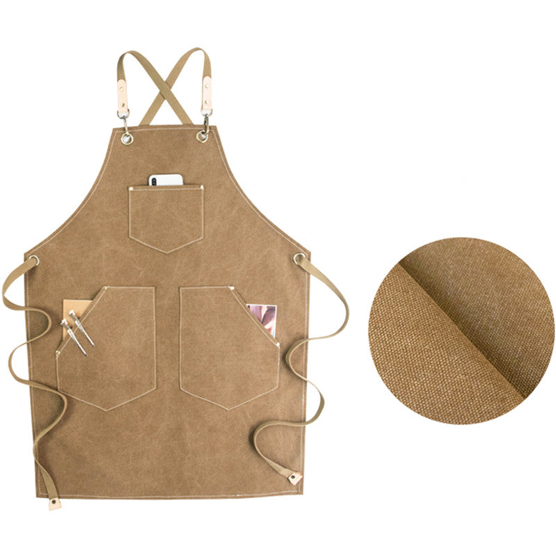 Green Cross-back Canvas Apron Gray Barista Bartender Restaurant Bistro Pastry Chef Uniform Florist Barber Hairdresser Gardener Workwear