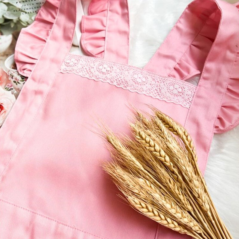 Polyester Cotton Pink Frilly Apron Florist Waitress Pastry Chef Workwear Bistro Cafe Barista Baker Tea Flower Shop Uniform