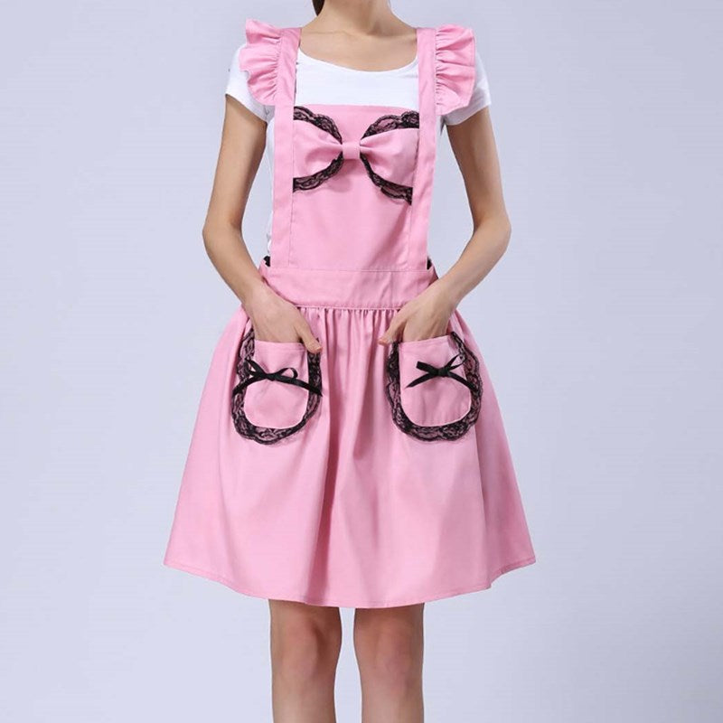 Purple Polyester Cotton Frilly Apron Pink Florist Waitress Coffee Shop Pastry Chef Workwear Black Cafe Bakery Flower Shop Uniform