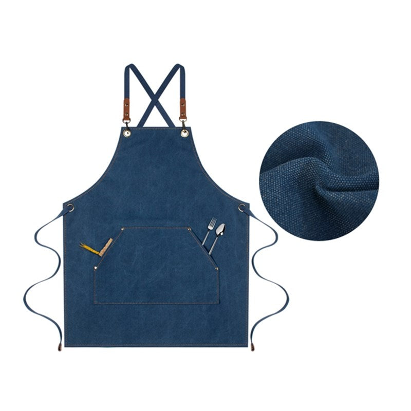 Cross-back Short Canvas Apron Barista Bartender Pastry Chef Catering Uniform Florist Barber Gardener Painter Workwear