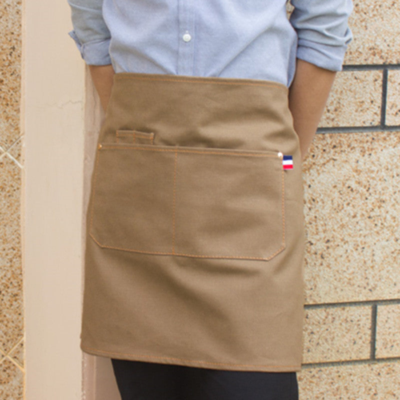 Brown Canvas Waist Apron Gray Barista Bartender Baker Pastry Chef Uniform Black Mixologist Florist Artist Work Wear