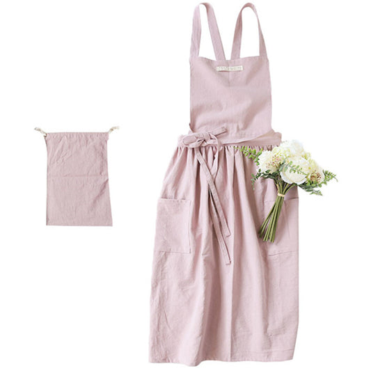 Cross-back Cotton Apron Pink Cafe Barista Restaurant Waitress Bakery Florist Uniform Blue Cooking Baking Crafting Work Wear