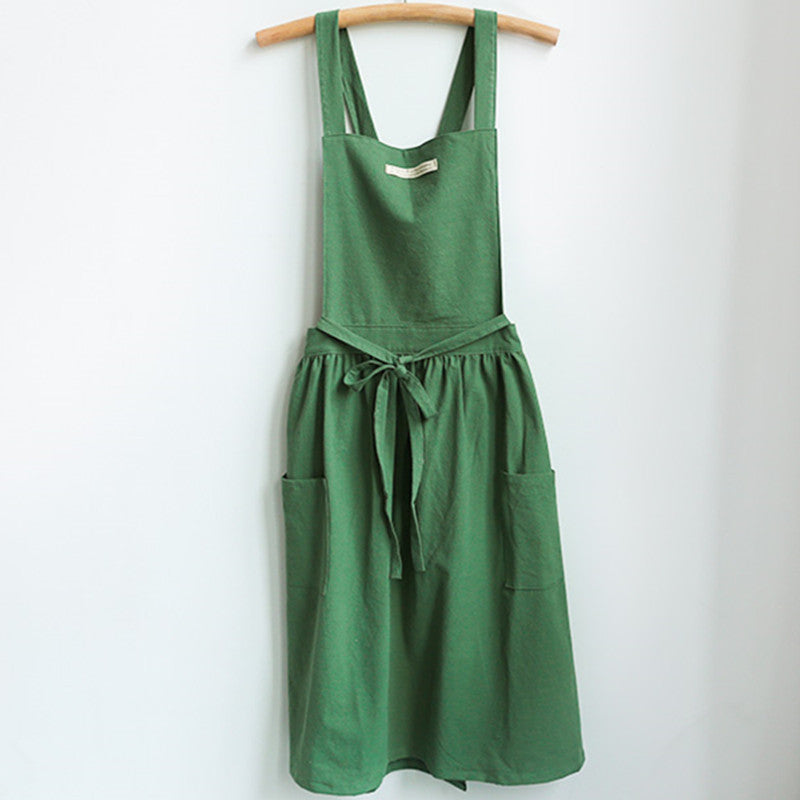 Cross-back Cotton Apron Pink Cafe Barista Restaurant Waitress Bakery Florist Uniform Blue Cooking Baking Crafting Work Wear