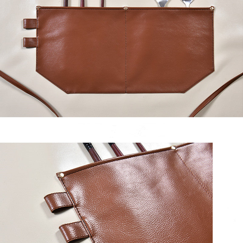 Cross-back Beige PU Apron Barista Bartender Pastry Chef Cafe Bistro BBQ Uniform Florist Barber Carpenter WorkWear