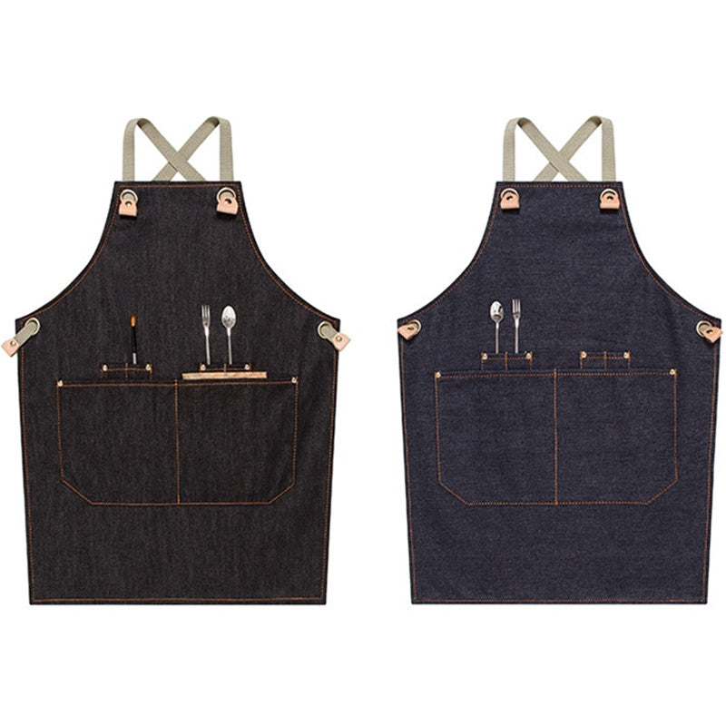 Cross-back Kids Denim Apron School Painting Crafting DIY Class Drawing Baking Cooking Clothes