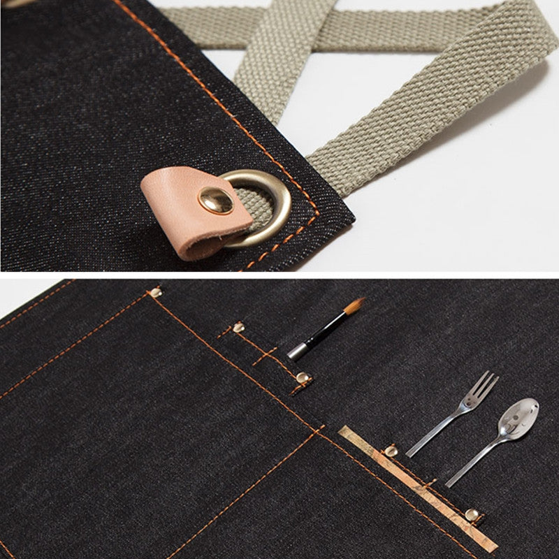 Cross-back Kids Denim Apron School Painting Crafting DIY Class Drawing Baking Cooking Clothes