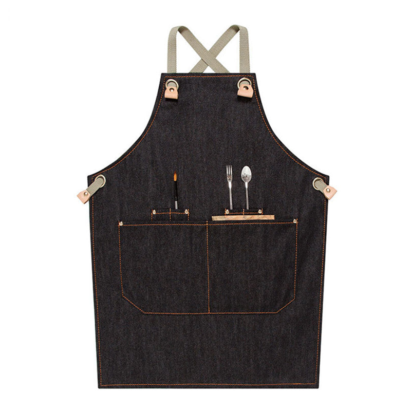 Cross-back Kids Denim Apron School Painting Crafting DIY Class Drawing Baking Cooking Clothes