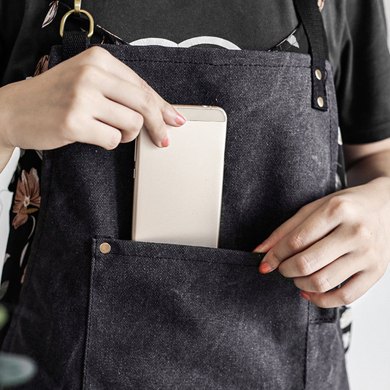 Dark Gray Canvas Apron Barista Bartender Baker Chef Catering Uniform Florist Carpenter Tattoo Artist Painter Gardener Workwear