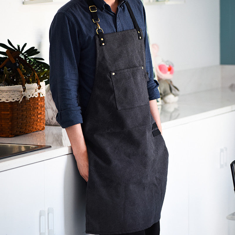 Dark Gray Canvas Apron Barista Bartender Baker Chef Catering Uniform Florist Carpenter Tattoo Artist Painter Gardener Workwear