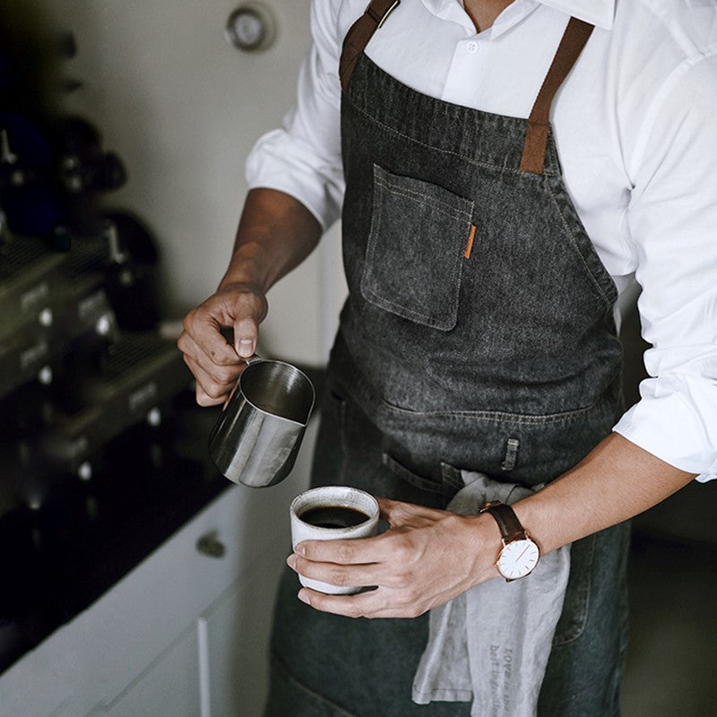 Black Denim Bib Apron Barista Cafe Bartender Baker Pastry Chef Uniform Restaurant Bistro Hotel Coffee Bar Work Wear
