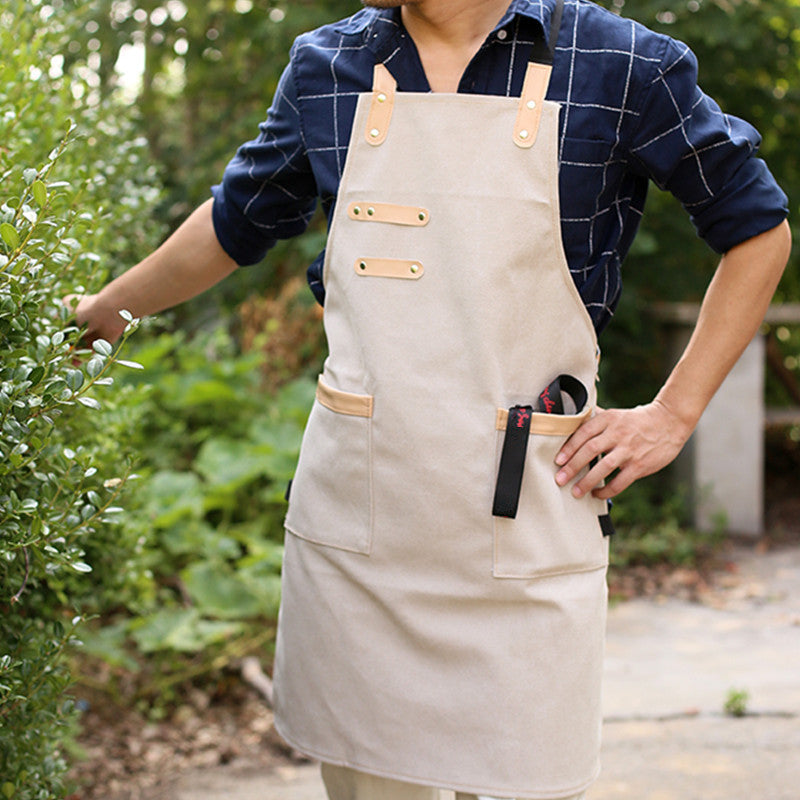 Dark Gray Cross-back Canvas Apron Khaki Waiter Waitress Cafe Baker Barista Bartender Uniform Florist Barber Gardener Workwear