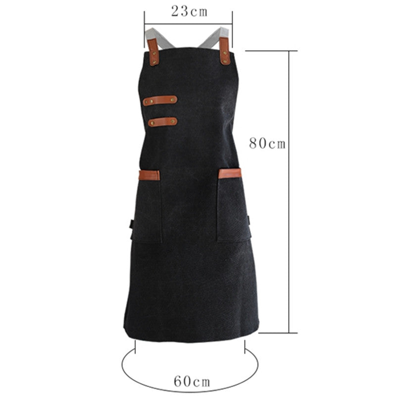Dark Gray Cross-back Canvas Apron Khaki Waiter Waitress Cafe Baker Barista Bartender Uniform Florist Barber Gardener Workwear