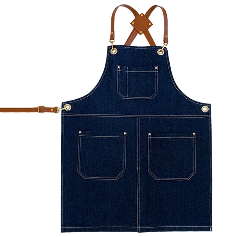 Blue Black Denim Apron Barista Cafe Bartender Pastry Chef Uniform Restaurant Bistro Florist Painter Ceramic Artist Workwear
