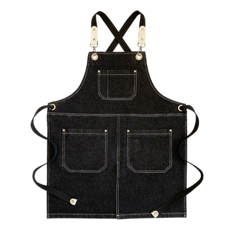 Blue Black Denim Apron Barista Cafe Bartender Pastry Chef Uniform Restaurant Bistro Florist Painter Ceramic Artist Workwear