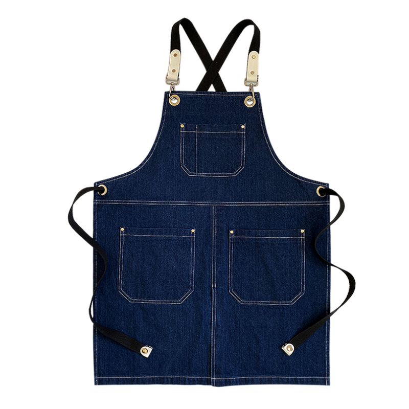 Blue Black Denim Apron Barista Cafe Bartender Pastry Chef Uniform Restaurant Bistro Florist Painter Ceramic Artist Workwear