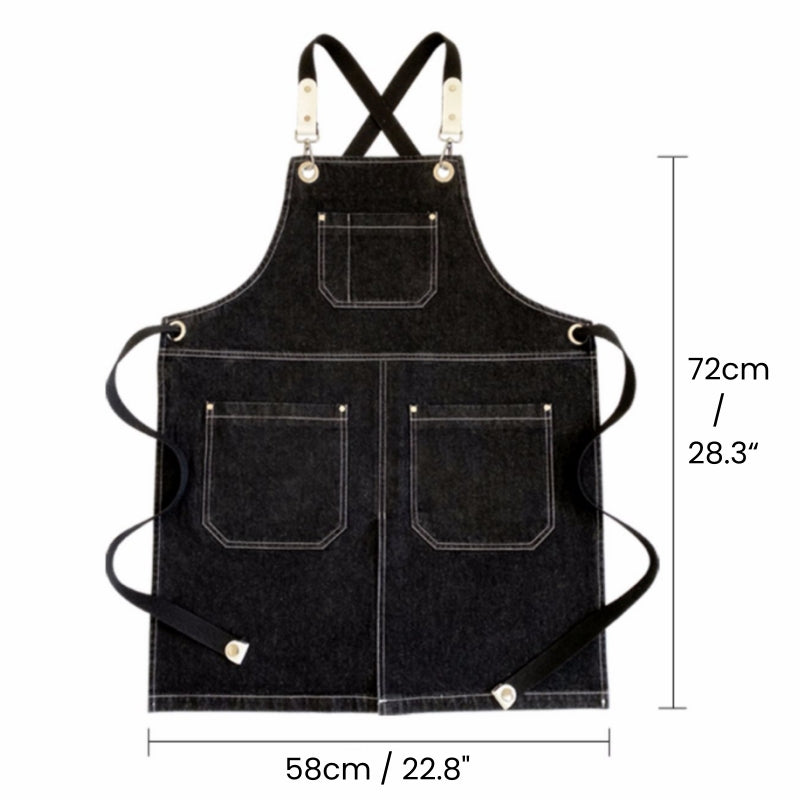 Blue Black Denim Apron Barista Cafe Bartender Pastry Chef Uniform Restaurant Bistro Florist Painter Ceramic Artist Workwear