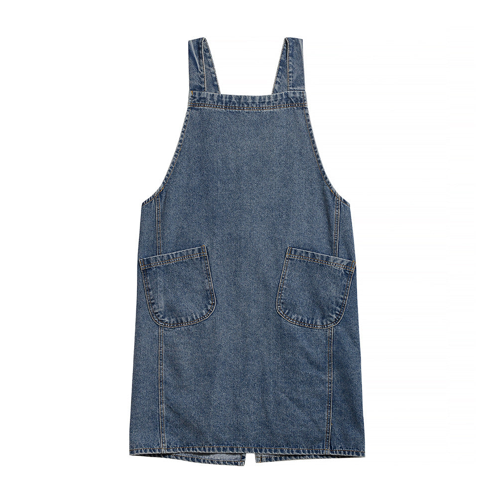Cross-back Blue Denim Apron Barista Baker Bartender Waitress Pastry Chef Uniform Florist Gardener Painter Manicure Work wear