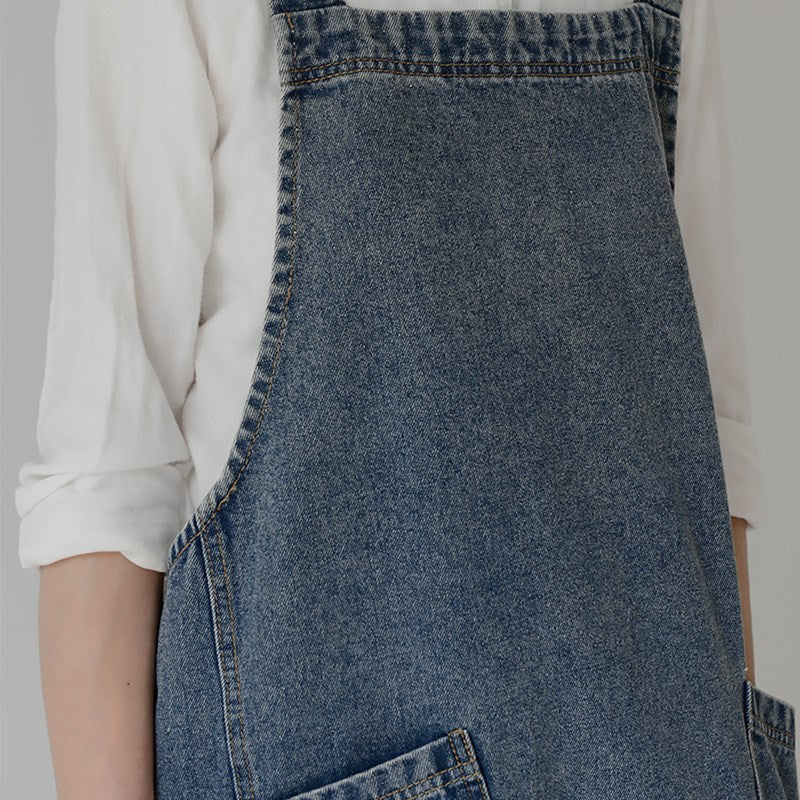 Cross-back Blue Denim Apron Barista Baker Bartender Waitress Pastry Chef Uniform Florist Gardener Painter Manicure Work wear