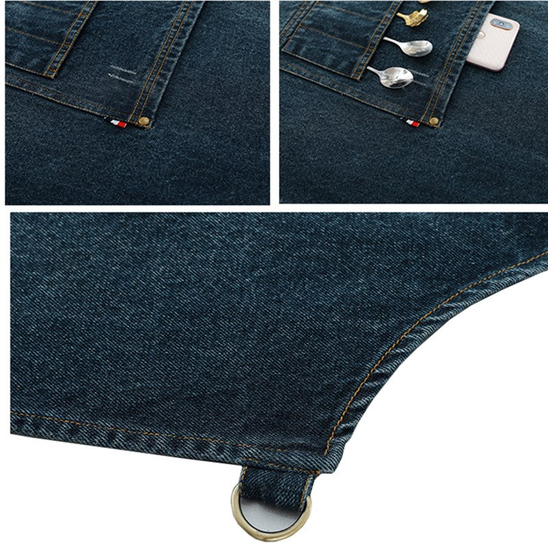 Cross-back Blue Denim Apron Restaurant Cafe Barista Bartender Pastry Chef Uniform Barber Hairdresser Florist Artist Workwear