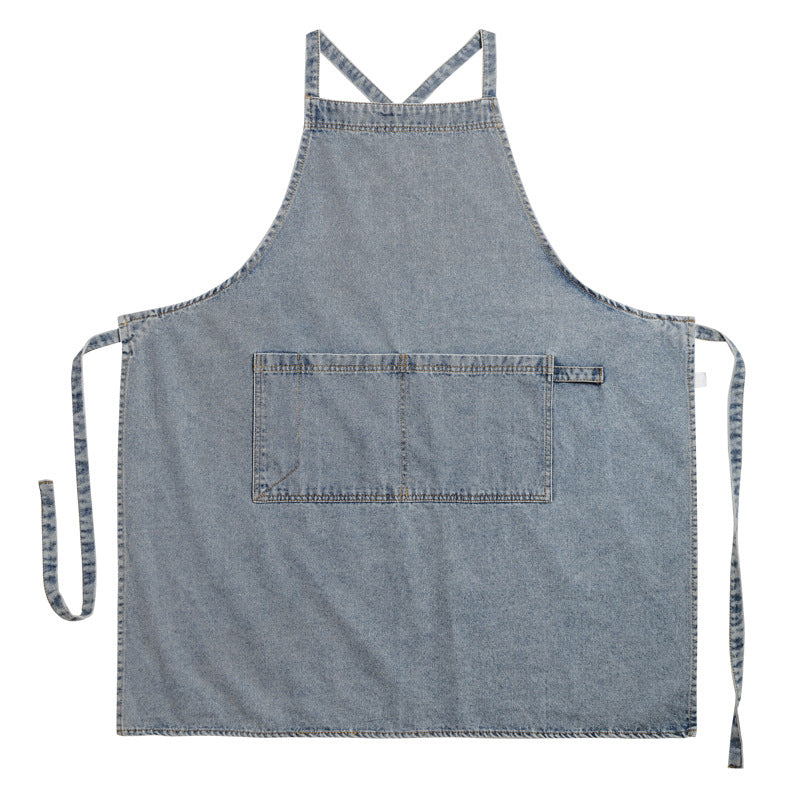 Blue Denim Apron Cafe Barista Baker Bartender Waitress Pastry Chef Catering Uniform Florist Gardener Painter Artist Workwear