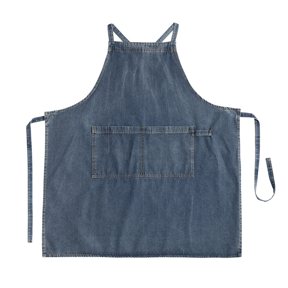 Blue Denim Apron Cafe Barista Baker Bartender Waitress Pastry Chef Catering Uniform Florist Gardener Painter Artist Workwear