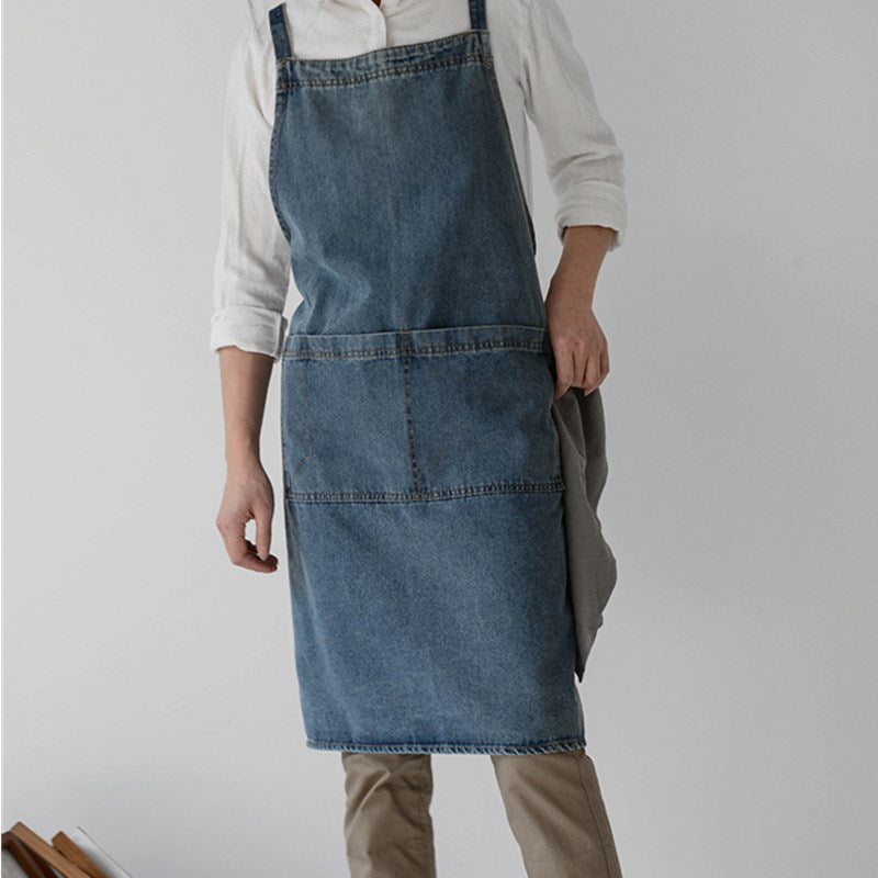 Blue Denim Apron Cafe Barista Baker Bartender Waitress Pastry Chef Catering Uniform Florist Gardener Painter Artist Workwear