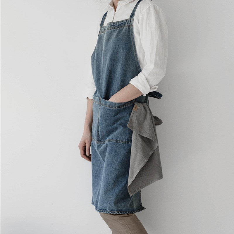 Blue Denim Apron Cafe Barista Baker Bartender Waitress Pastry Chef Catering Uniform Florist Gardener Painter Artist Workwear
