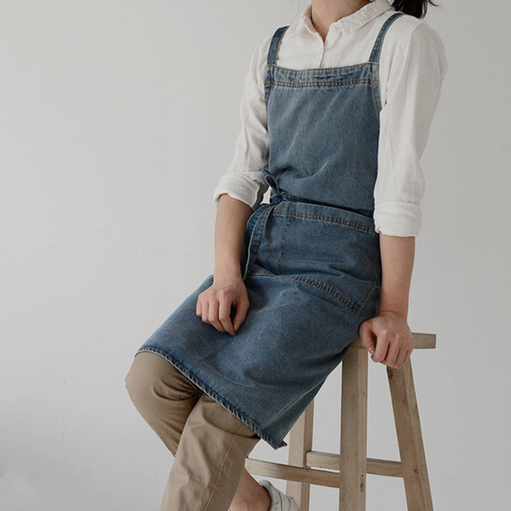 Blue Denim Apron Cafe Barista Baker Bartender Waitress Pastry Chef Catering Uniform Florist Gardener Painter Artist Workwear