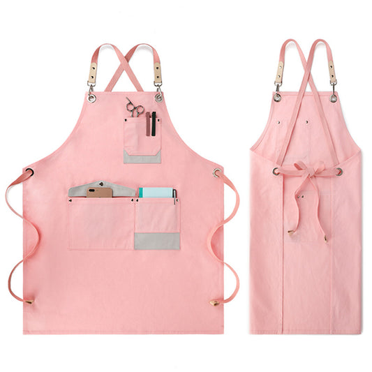 Gray Pink Blue Cotton Apron Restaurant Barista Bartender Bistro Pastry Chef Catering Uniform Florist Flower shop Workwear