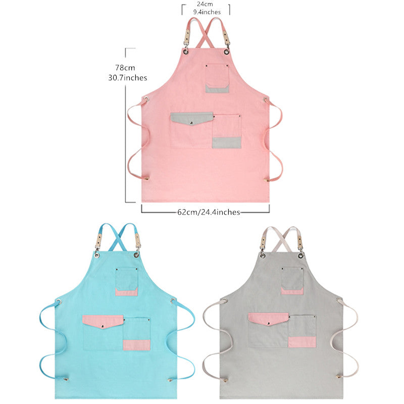 Gray Pink Blue Cotton Apron Restaurant Barista Bartender Bistro Pastry Chef Catering Uniform Florist Flower shop Workwear