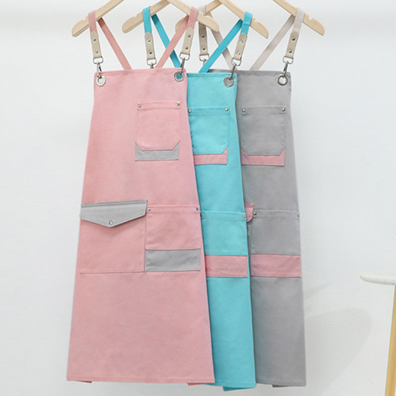 Gray Pink Blue Cotton Apron Restaurant Barista Bartender Bistro Pastry Chef Catering Uniform Florist Flower shop Workwear