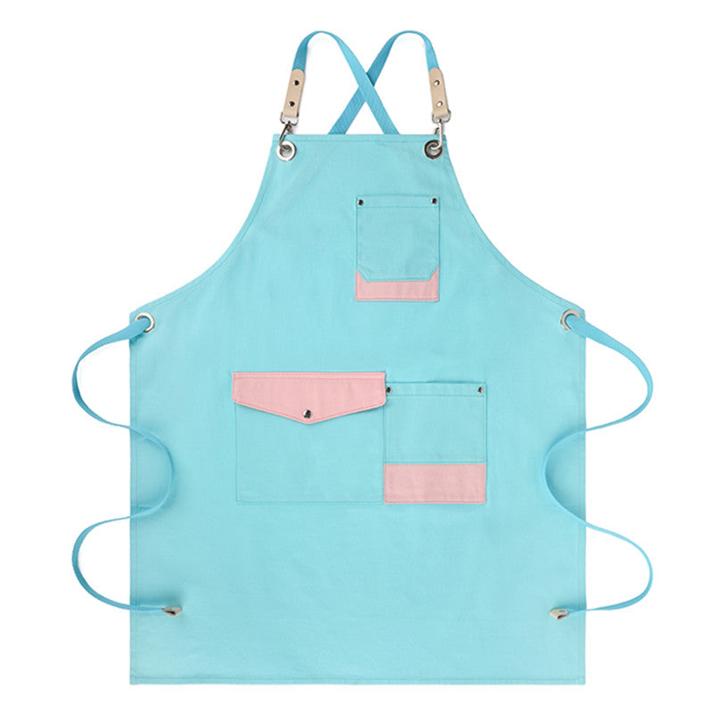 Gray Pink Blue Cotton Apron Restaurant Barista Bartender Bistro Pastry Chef Catering Uniform Florist Flower shop Workwear