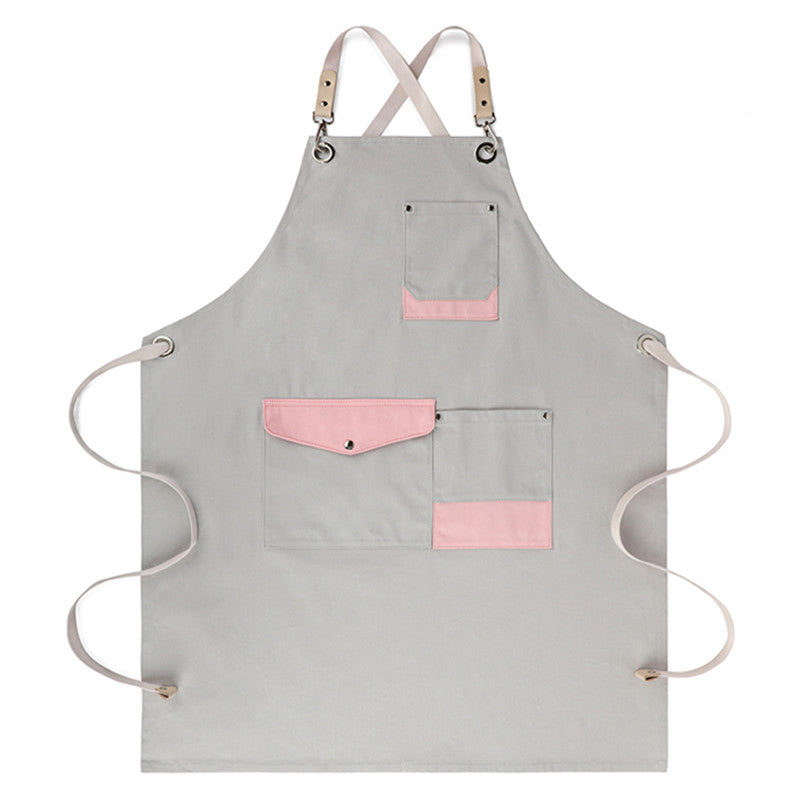 Gray Pink Blue Cotton Apron Restaurant Barista Bartender Bistro Pastry Chef Catering Uniform Florist Flower shop Workwear