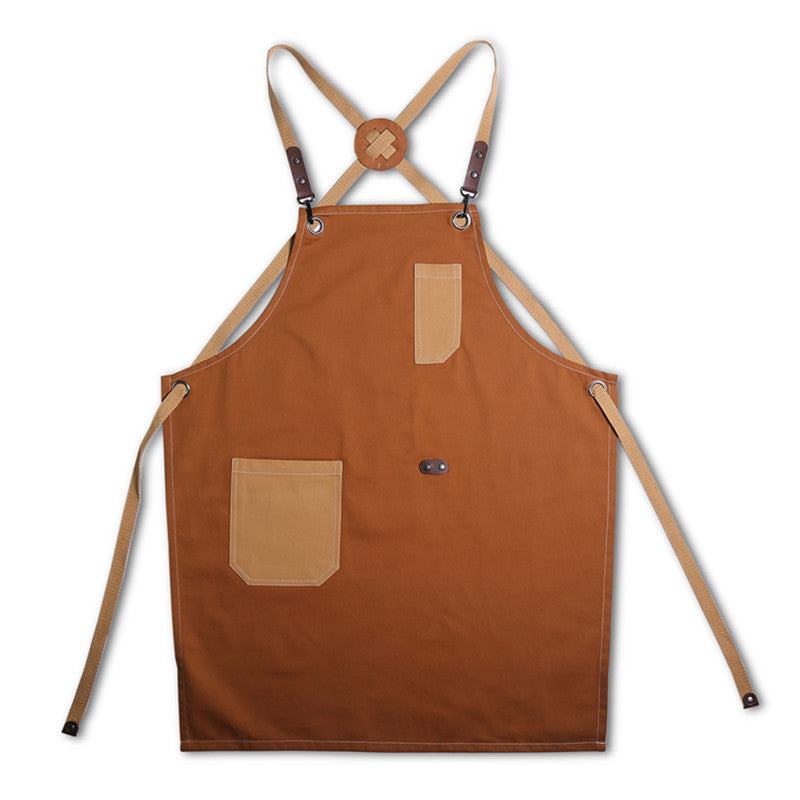 Cross-back Cotton Apron Brown Cooking Baking Crafting Workwear Khaki Cafe Barista Restaurant Bakery Pastry Chef Bartender Uniform
