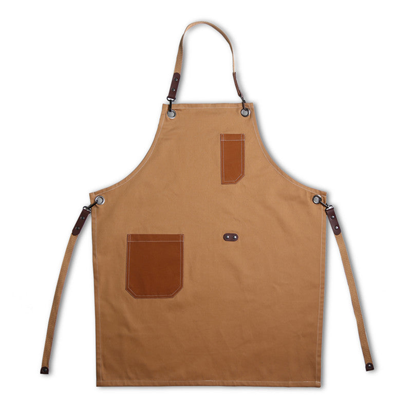 Cross-back Cotton Apron Brown Cooking Baking Crafting Workwear Khaki Cafe Barista Restaurant Bakery Pastry Chef Bartender Uniform
