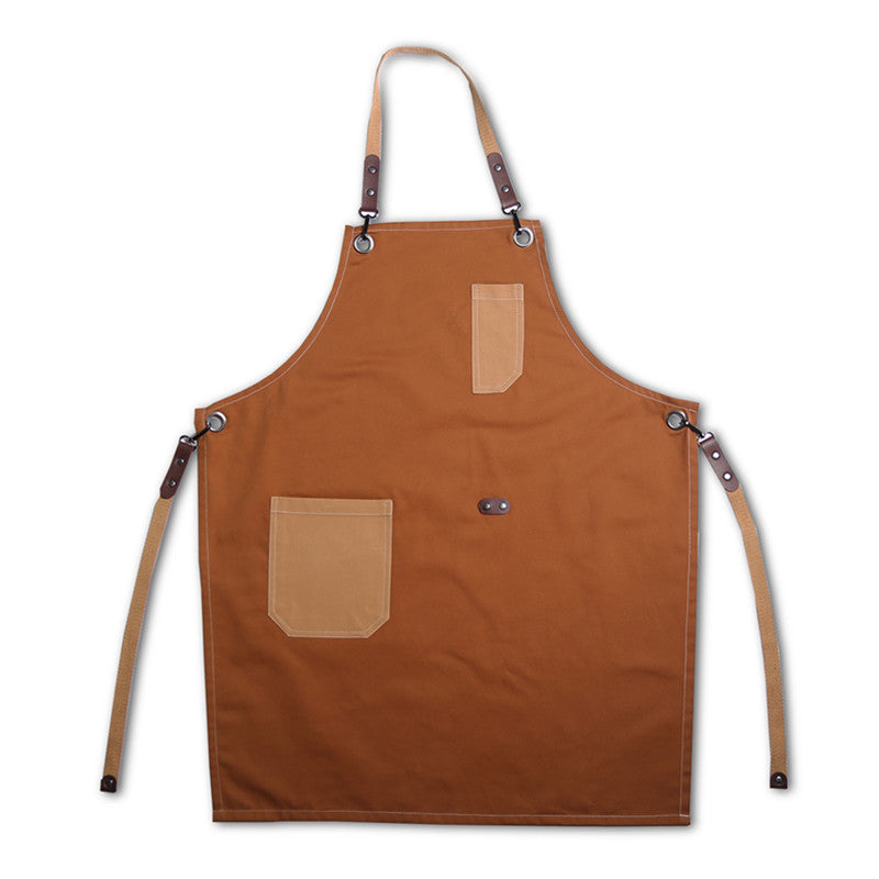 Cross-back Cotton Apron Brown Cooking Baking Crafting Workwear Khaki Cafe Barista Restaurant Bakery Pastry Chef Bartender Uniform