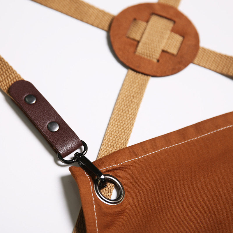 Cross-back Cotton Apron Brown Cooking Baking Crafting Workwear Khaki Cafe Barista Restaurant Bakery Pastry Chef Bartender Uniform
