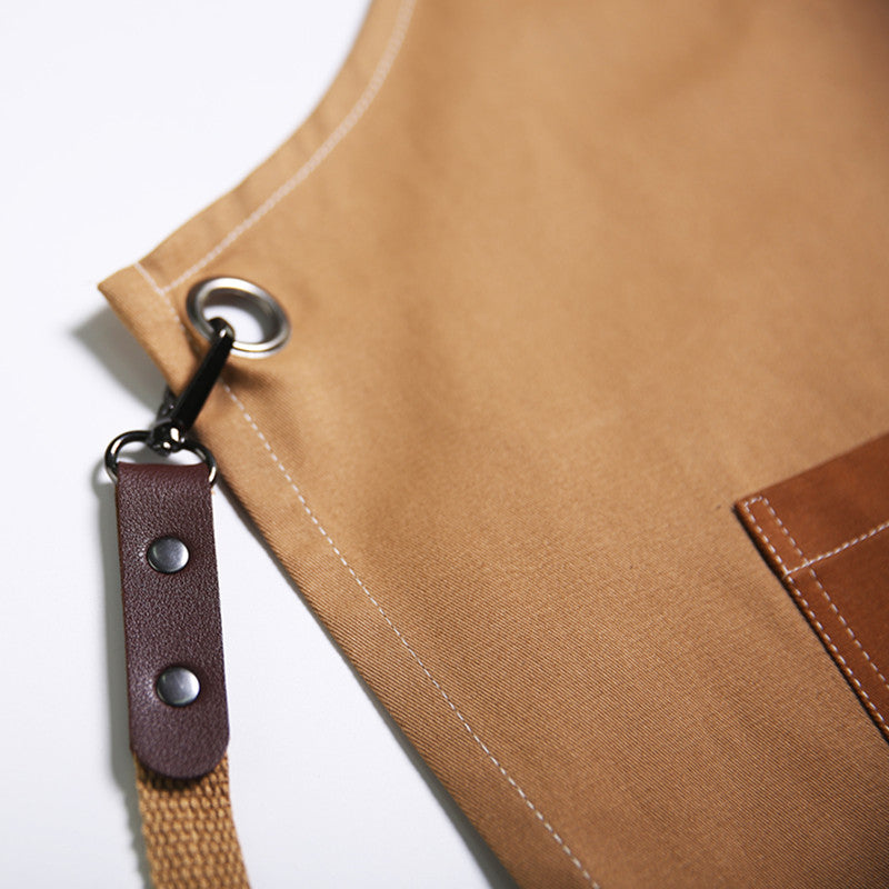 Cross-back Cotton Apron Brown Cooking Baking Crafting Workwear Khaki Cafe Barista Restaurant Bakery Pastry Chef Bartender Uniform