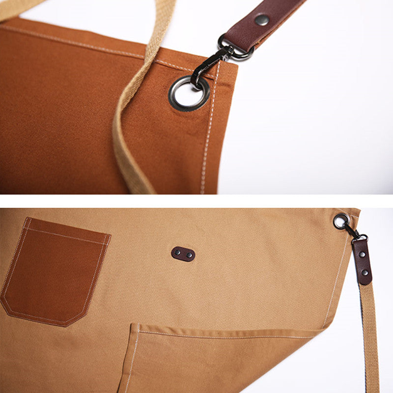 Cross-back Cotton Apron Brown Cooking Baking Crafting Workwear Khaki Cafe Barista Restaurant Bakery Pastry Chef Bartender Uniform