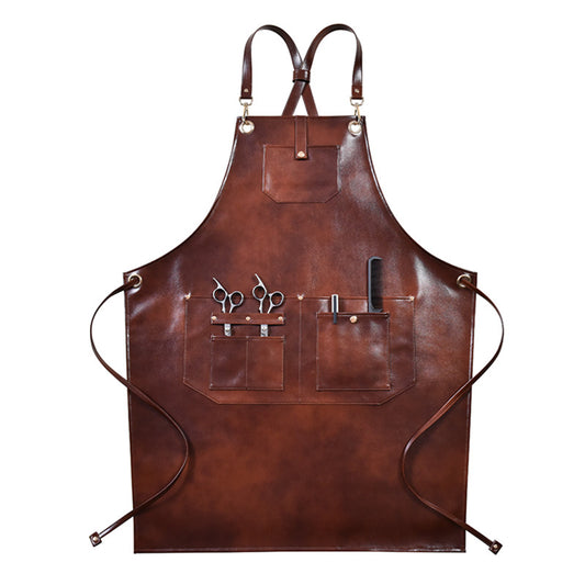 Cross-back PU Apron Black Barista Bartender Pastry Chef Cafe Bistro BBQ Uniform Brown Florist Barber Gardener Carpenter Workwear