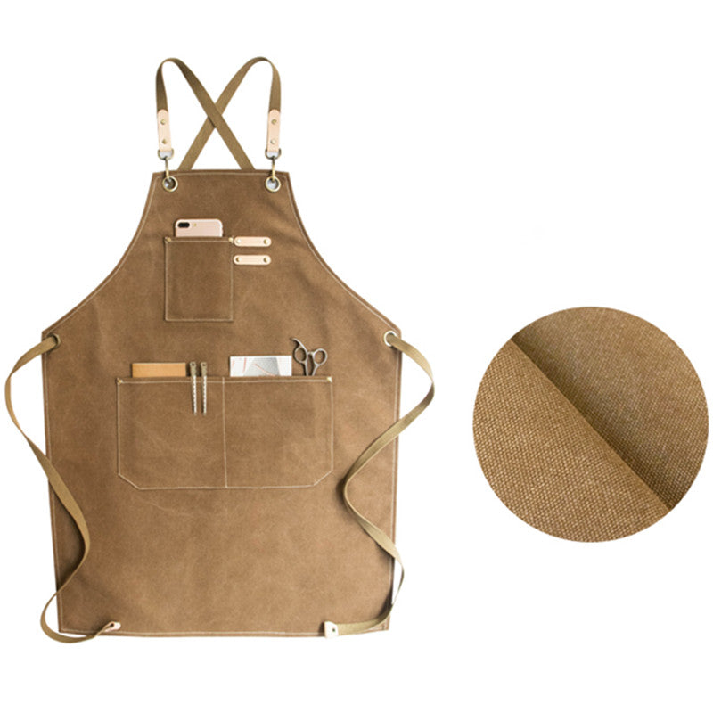 Cross-back Canvas Apron Gray Cafe Barista Bartender Pastry Chef Uniform Blue Florist Barber Hairdresser Work Wear
