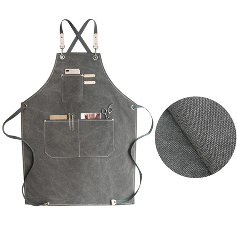 Cross-back Canvas Apron Gray Cafe Barista Bartender Pastry Chef Uniform Blue Florist Barber Hairdresser Work Wear