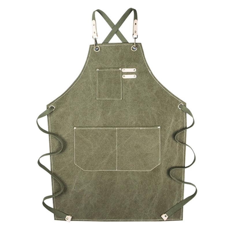 Cross-back Canvas Apron Gray Cafe Barista Bartender Pastry Chef Uniform Blue Florist Barber Hairdresser Work Wear