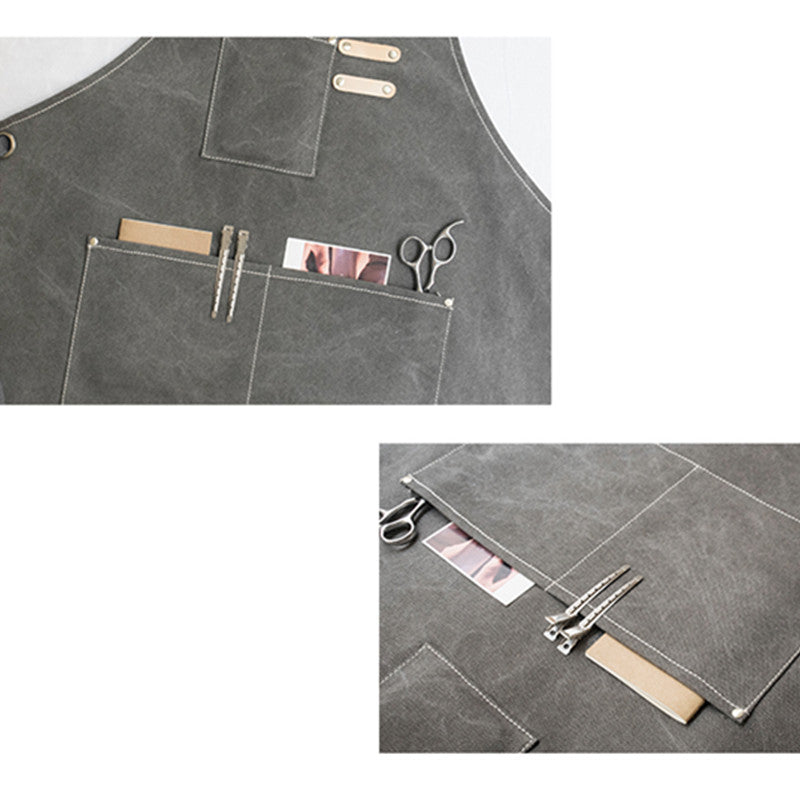 Cross-back Canvas Apron Gray Cafe Barista Bartender Pastry Chef Uniform Blue Florist Barber Hairdresser Work Wear